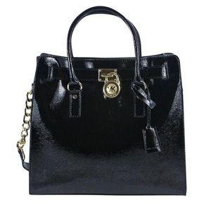 Michael Kors Hamilton Large North South Black Patent Textured Leather Tote